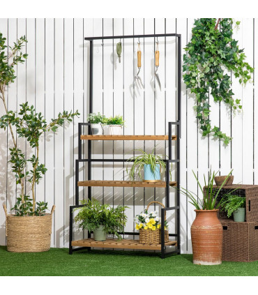 3 Tiered Plant Stand Rack with Hanging Hooks for Indoor Outdoor Decoration