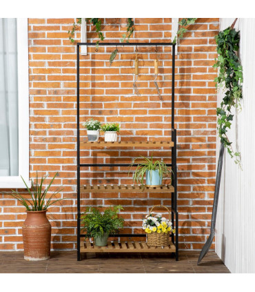 3 Tiered Plant Stand Rack with Hanging Hooks for Indoor Outdoor Decoration