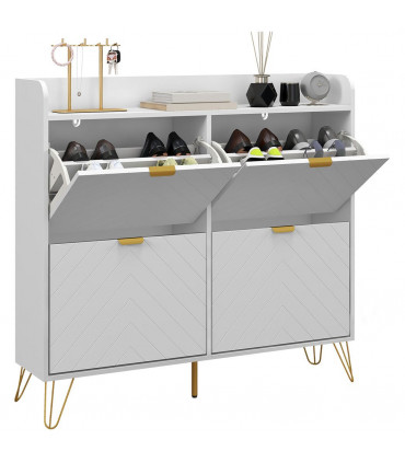 HOMCOM Narrow Shoe Storage Cabinet with 4 Flip Drawers for 16 Pairs of Shoes