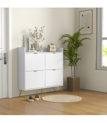 HOMCOM Narrow Shoe Storage Cabinet with 4 Flip Drawers for 16 Pairs of Shoes