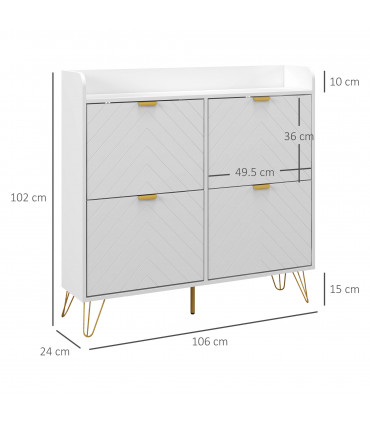 HOMCOM Narrow Shoe Storage Cabinet with 4 Flip Drawers for 16 Pairs of Shoes