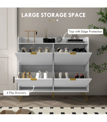 HOMCOM Narrow Shoe Storage Cabinet with 4 Flip Drawers for 16 Pairs of Shoes