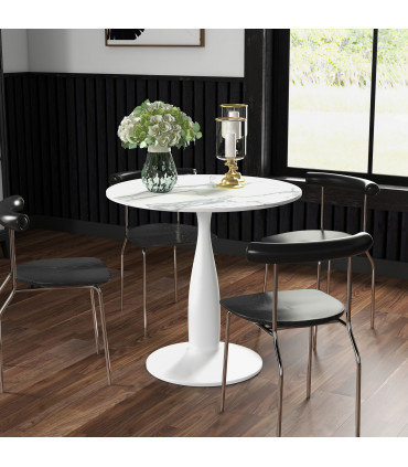 HOMCOM Round Dining Table with Steel Base for Living Room, Dining Room