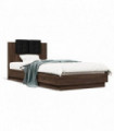 vidaXL Bed Frame with Headboard and LED Lights Brown Oak 90x200 cm
