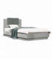 vidaXL Bed Frame with Headboard and LED Lights Concrete Grey 100x200 cm