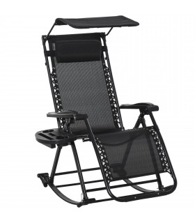 Folding Recliner Chair Outdoor Lounge Rocker Zero-Gravity Seat - Black