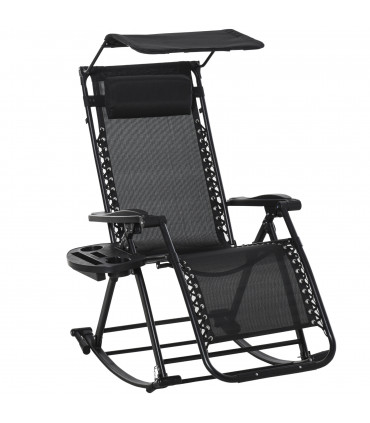 Folding Recliner Chair Outdoor Lounge Rocker Zero-Gravity Seat - Black
