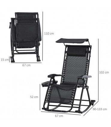Folding Recliner Chair Outdoor Lounge Rocker Zero-Gravity Seat - Black
