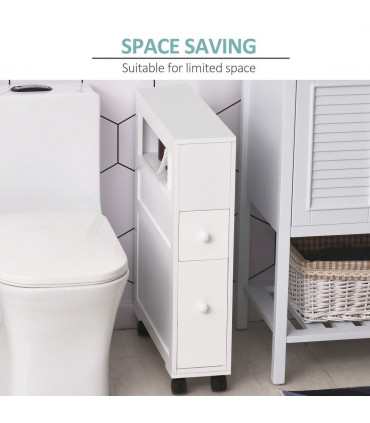 Bathroom Cabinet White MDF 71.5H x 16W x 52Dcm Slim Design 2 Drawers Open Top