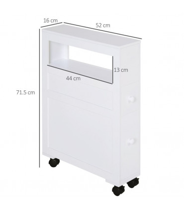Bathroom Cabinet White MDF 71.5H x 16W x 52Dcm Slim Design 2 Drawers Open Top