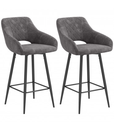 HOMCOM Bar Stools Set of 2, Velvet-Touch Fabric Counter Height Bar Chairs Grey