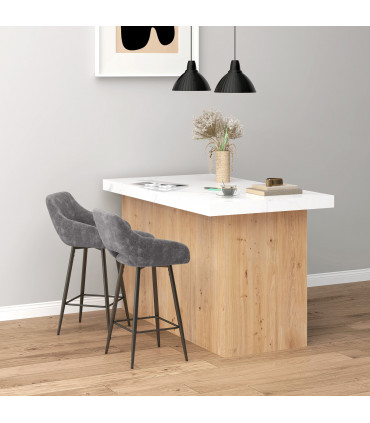 HOMCOM Bar Stools Set of 2, Velvet-Touch Fabric Counter Height Bar Chairs Grey