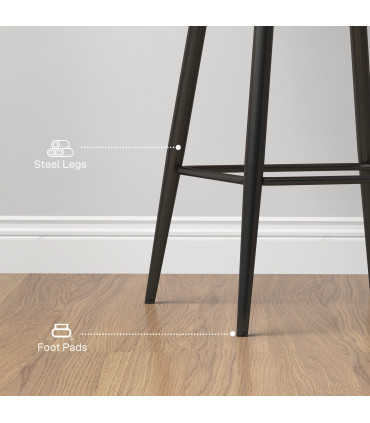 HOMCOM Bar Stools Set of 2, Velvet-Touch Fabric Counter Height Bar Chairs Grey