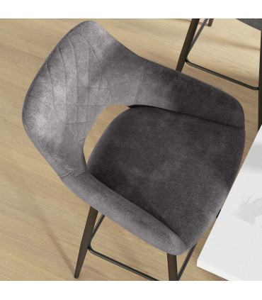 HOMCOM Bar Stools Set of 2, Velvet-Touch Fabric Counter Height Bar Chairs Grey