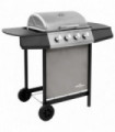 Gas BBQ Grill with 4 Burners Black and Silver