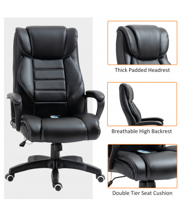 High Back 6 Points Vibration Massage Executive Office Chair, Black Vinsetto