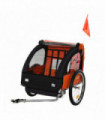 HOMCOM 18m+ 2-Seat Child Bike Trailer for Kid w/ Steel Frame Seat Belt Orange