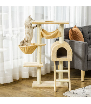 Cat Tree Beige Solid Particle Board 98H x 54L x 29.5Wcm Scratching Post Hammock