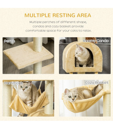 Cat Tree Beige Solid Particle Board 98H x 54L x 29.5Wcm Scratching Post Hammock