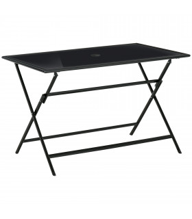 Folding Outdoor Table for 6, Rectangle Glass Top with Parasol Hole 110x70x70cm