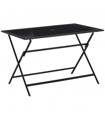Folding Outdoor Table for 6, Rectangle Glass Top with Parasol Hole 110x70x70cm