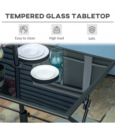 Folding Outdoor Table for 6, Rectangle Glass Top with Parasol Hole 110x70x70cm