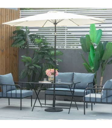 Folding Outdoor Table for 6, Rectangle Glass Top with Parasol Hole 110x70x70cm