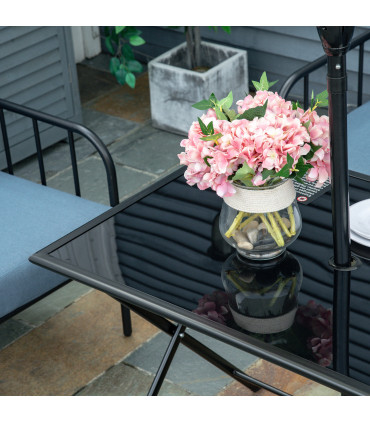 Folding Outdoor Table for 6, Rectangle Glass Top with Parasol Hole 110x70x70cm
