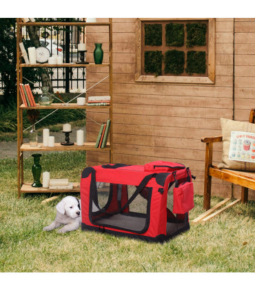 Pet Carrier Bag Folding Red 60x42x42 cm Reinforced Oxford Washable Fleece Bed