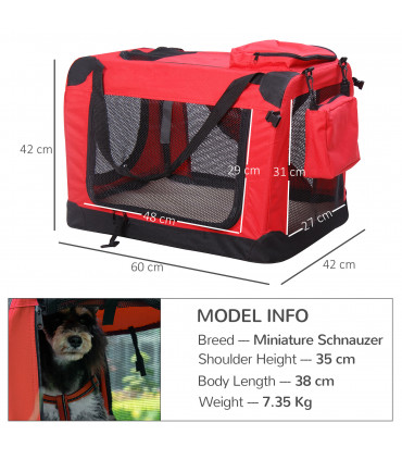 Pet Carrier Bag Folding Red 60x42x42 cm Reinforced Oxford Washable Fleece Bed