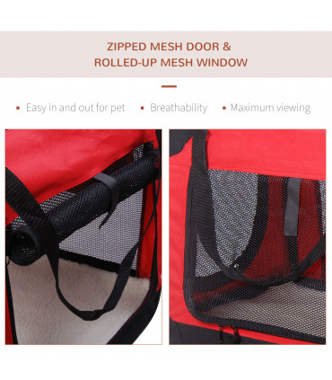 Pet Carrier Bag Folding Red 60x42x42 cm Reinforced Oxford Washable Fleece Bed