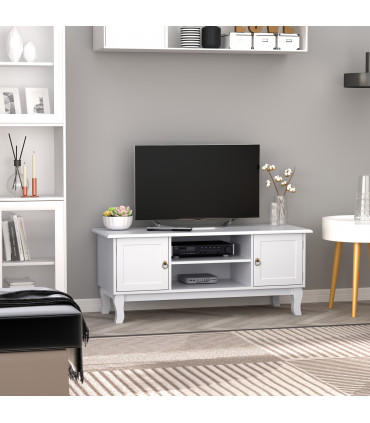TV Stand Unit Corner Table, MDF-Ivory White, 120L x 45W x 50H (cm)