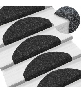 15 pcs Self-adhesive Stair Mats Needle Punch 65x21x4 cm Black