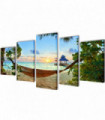 Canvas Wall Print Set Sand Beach with Hammock 200 x 100 cm