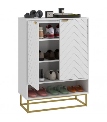 HOMCOM Shoe Cabinet with 2 Chevron Doors, Adjustable Shelf for 12 Pairs