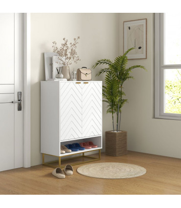 HOMCOM Shoe Cabinet with 2 Chevron Doors, Adjustable Shelf for 12 Pairs