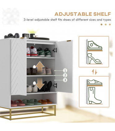 HOMCOM Shoe Cabinet with 2 Chevron Doors, Adjustable Shelf for 12 Pairs