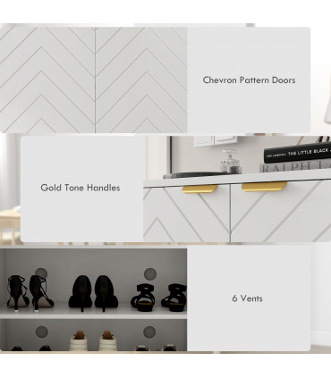 HOMCOM Shoe Cabinet with 2 Chevron Doors, Adjustable Shelf for 12 Pairs