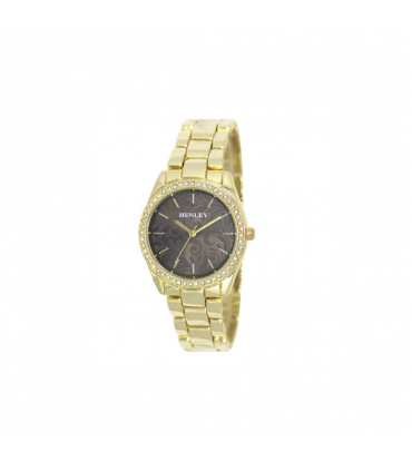 Henley Ladies Bling Etched Patterned Brown Dial & Gold plated Bracelet Watch H07326.2