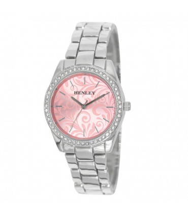 Henley Ladies Bling Etched Patterned Pink Dial & Silver plated Bracelet Watch H07326.5