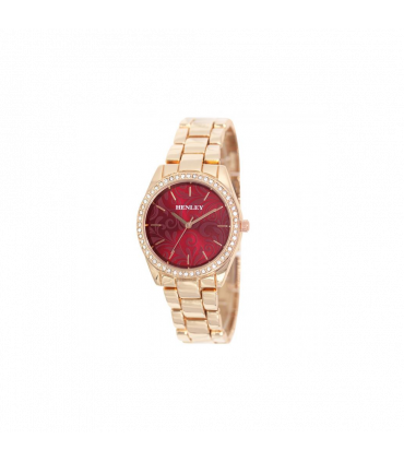 Henley Ladies Bling Etched Patterned Red Dial & RoseGold Bracelet Watch H07326.40