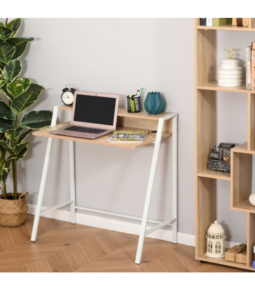 Computer Workstation Storage Shelf White Oak Solid Steel 84cmx45cmx85cm
