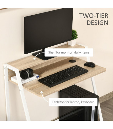 Computer Workstation Storage Shelf White Oak Solid Steel 84cmx45cmx85cm