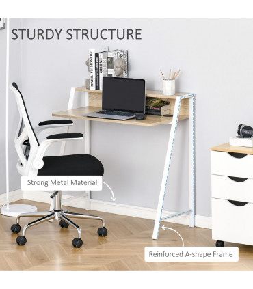 Computer Workstation Storage Shelf White Oak Solid Steel 84cmx45cmx85cm