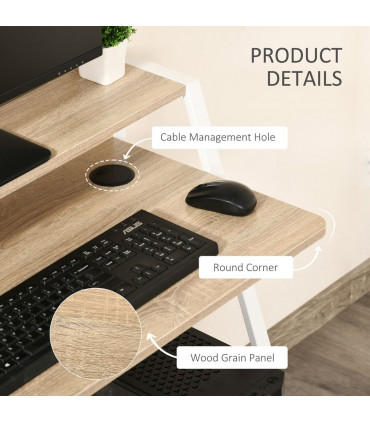 Computer Workstation Storage Shelf White Oak Solid Steel 84cmx45cmx85cm