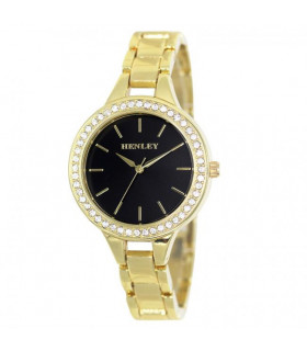 Watch - Henley Ladies Bling Black Dial & Gold Bracelet 35mm Quartz Movement