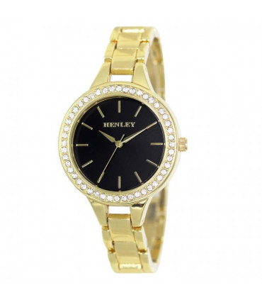 Watch - Henley Ladies Bling Black Dial & Gold Bracelet 35mm Quartz Movement