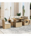 vidaXL 6 Piece Garden Sofa Set with Cushions Beige Poly Rattan
