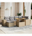 vidaXL 7 Piece Garden Sofa Set with Cushions Beige Poly Rattan