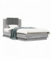 vidaXL Bed Frame with Headboard and LED Lights Grey Sonoma 90x190 cm Single